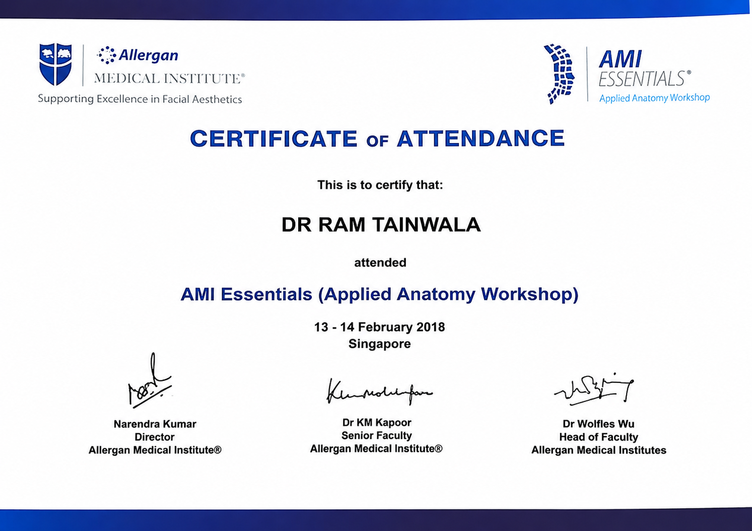 Dr. Ram certification and recognition image 2