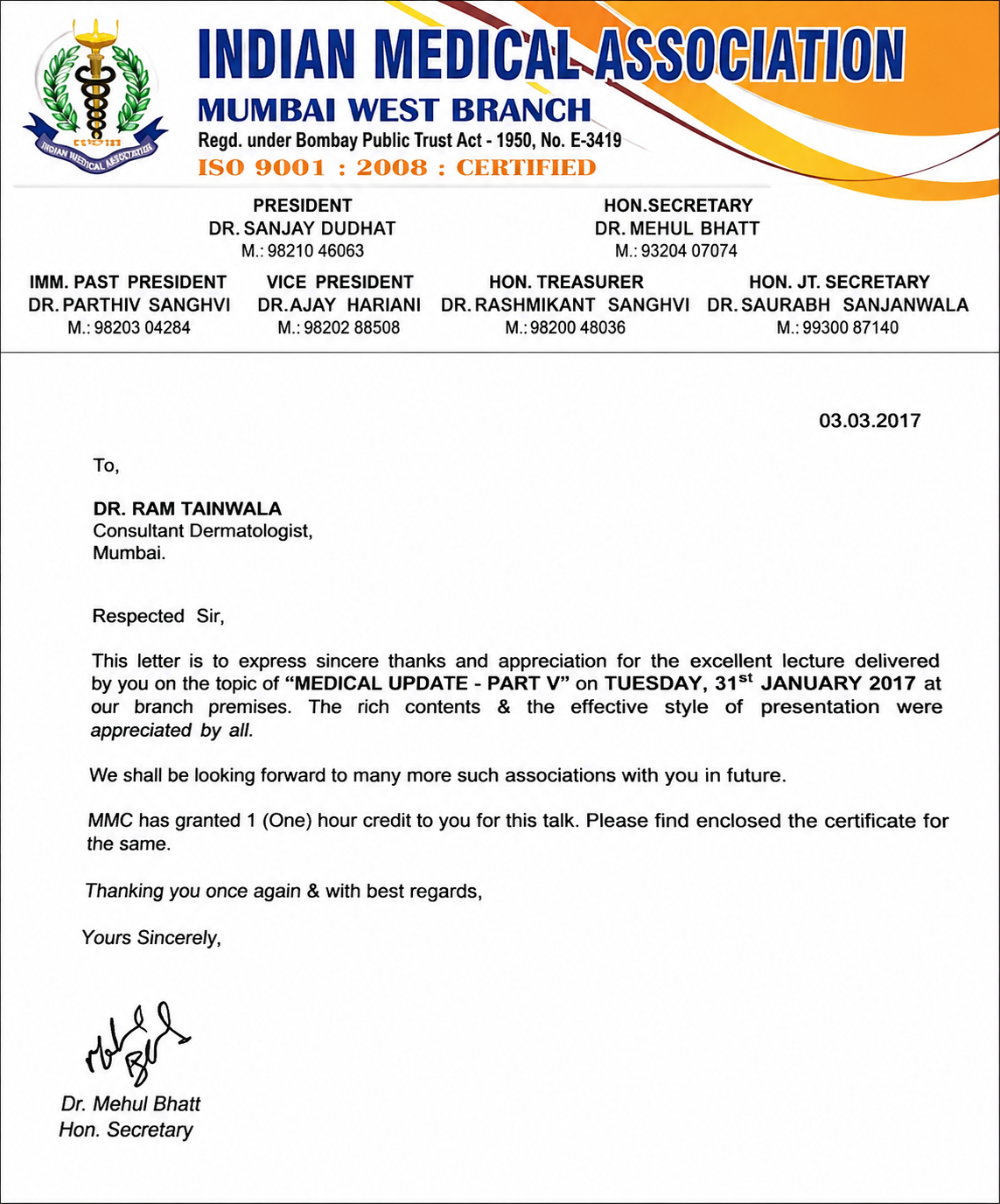 Dr. Ram certification and recognition image 1